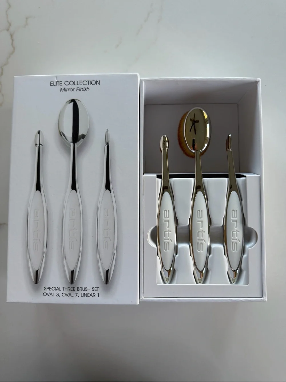 Artis Silver White Oval Makeup Brush Set NIB
